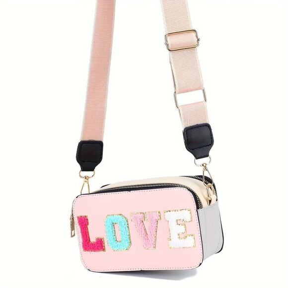 Trendy Pink Mini Crossbody Bag with LOVE Letter Design & Adjustable Strap - Picture 4 of 8